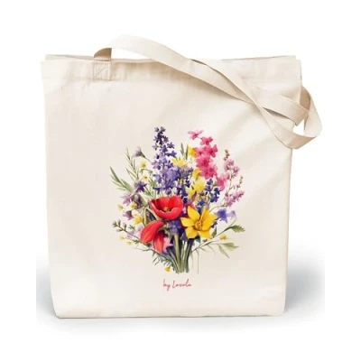 Afbeelding van Loxato Boodschappentas voor dames, linnen tas, shoppertas, dameshandtas, katoenen 35 x 42 cm, extra breed, 8 boodschappentas, canvas Wilde bloemen boeket 3, Eén maat