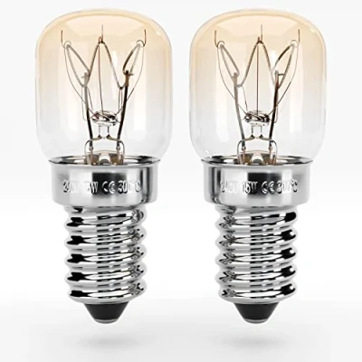 Afbeelding van ABSINA Kleine E14 lampen, 15 W, 2 stuks hittebestendige ovenlampen tot 300 graden voor oven, grill, magnetron enz. ovenlamp met T22 capsule, 75 lumen, 2700 K, koelkastlamp