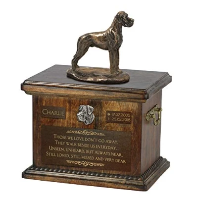 Afbeelding van Art Dog Custom Sitting Statue Memorial Urn Handgemaakt koud gegoten brons op berkenhouten voet 8,3x11,4x8,7 5l Duitse I