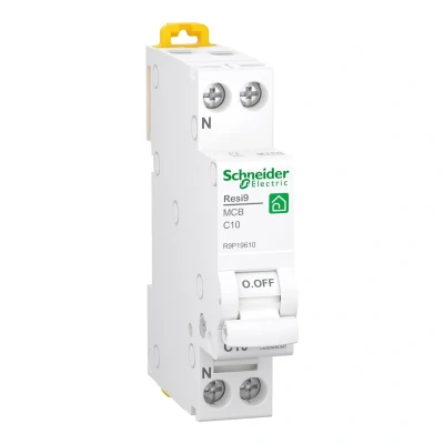 Afbeelding van Schneider electric resi 9 installatieautomaat c karakteristiek 10a 2p 1 beveiligd incl nul 1te r9p19610