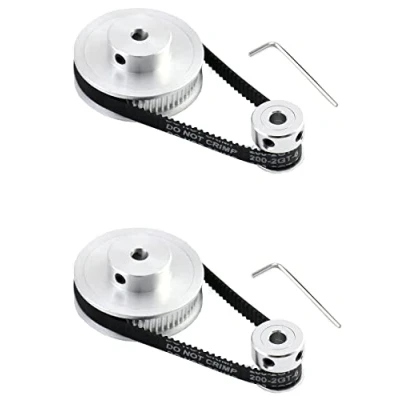 Afbeelding van QWORK® 2 sets tandriemschijf 2GT voor 3D printer, 20 &amp; 60 tanden, 5 mm boring aluminium en 6 breedte 200 lengte riem