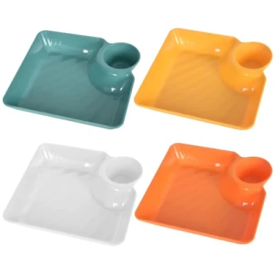 Afbeelding van Colexy 2 in 1 snackschaal en dipschalen, serveerborden, 4 stuks frietschaal met dipkom, dienblad 18,7 x 17 cm tapaskommen, serveerschalenset voor voorgerechten, dips snacks (A)