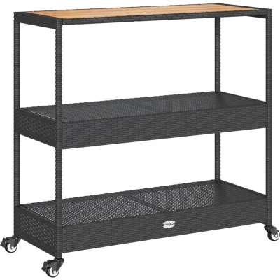 Afbeelding van vidaXL Bartrolley 3 laags poly rattan en massief acaciahout zwart