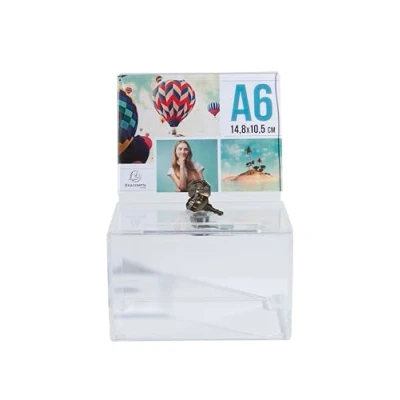 Afbeelding van Exacompta Ref. 89358D 1 urn met afsluitbaar deksel voor bankbiljetten, stemmingen, ideeëndoos, donaties, A6 display, helder acryl Afmetingen: 15 x 10,5 10 cm Kristalkleur