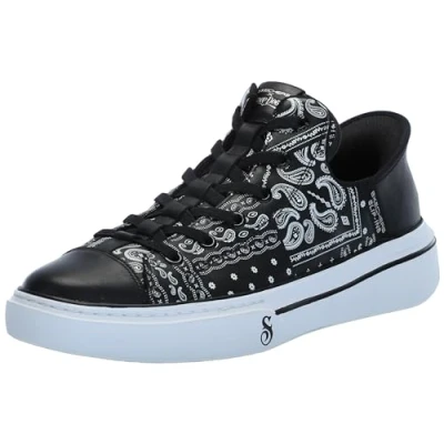 Afbeelding van Skechers Heren Handsfree Slip ins X Dogg Snoop One Double G Sneaker, Zwart Wit Bandana Print Leer, 39 EU