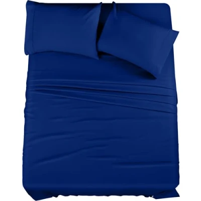 Afbeelding van Utopia Bedding Beddengoedset met queensize bed 4 delig beddengoed geborsteld microvezel krimp en vervagingsbestendig Gemakkelijk te onderhouden (Queen, koningsblauw)