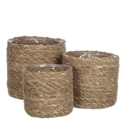 Afbeelding van Atlantic Mand voor Planten Set van 3 H16 x Ø16 cm Zeegras Lichtbruin