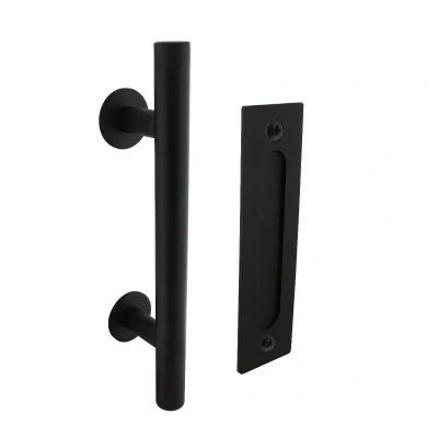 Afbeelding van Set deurgreep T model 25mm x 305mm met schuifdeurkom mat zwart