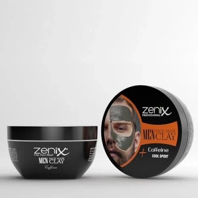 Afbeelding van Zenix Clay Cafeïne Gezichtsmasker voor mannen, 350 g, gezichtskuur met verfrissende chocolade, gezichtsverzorging tegen puistjes, mee eters en onzuiverheden