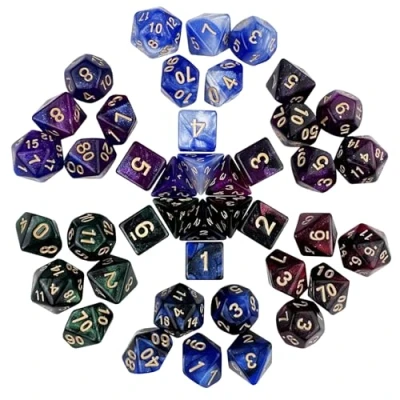 Afbeelding van Maxentico Speciale D&amp;D dobbelstenen, 6 x 7 (42 stuks) speeldobbelstenen, dnd dice set, kleurrijke polyedrische Dungeons en Dragons, Magic the Gathering voor Pathfinders,