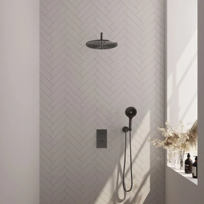 Afbeelding van Brauer gunmetal Edition Regendoucheset inbouw hoofddouche 30cm gladde knop handdouche Rond 3 standen PVD geborsteld