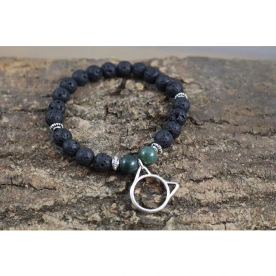 Afbeelding van GoedeDoelen.Shop armband Lava Cat Mosagaat Katten Poezen Natuurstenen Uniek Handgemaakt Cadeau Wellness House