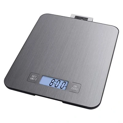 Afbeelding van EMOS Keukenweegschaal van roestvrij staal met wandophanging/digitale weegschaal verlicht lcd display/tarra functie/voedselschaal/elektronische weegschaal/precisie tot 1 g/draagkracht 15 kg, zilver