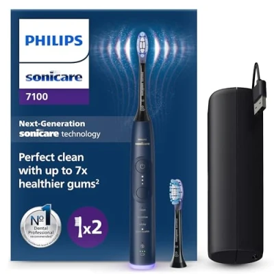 Afbeelding van Philips Sonicare 7100 elektrische tandenborstel, sonische tandenborstel met app, 4 poetsstanden en 3 intensiteitsniveaus, drukwaarschuwing, EasyStart, SmartTimer BrushPacer, marineblauw, HX7423/01