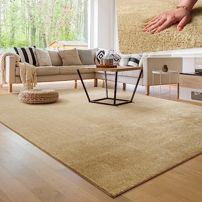 Afbeelding van Tapijt voor woonkamer Eenkleurig Wasbaar Zacht kortstondig pooltje, Maat:60x100 cm, Kleur:Beige
