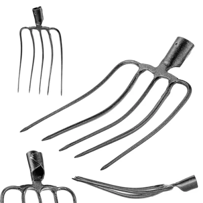 Afbeelding van KADAX Steenvork zonder steel, aardappelvork van staal, raapvork, draadvork, aardappelvork, spatvork, mestvork, hooivork, grafvork (zwart 5 tanden)