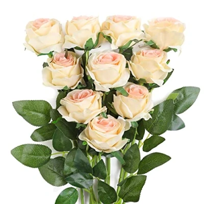 Afbeelding van JUSTOYOU 10 stuks zijden kunstrozen bloemen bruidsboeket (champagne)