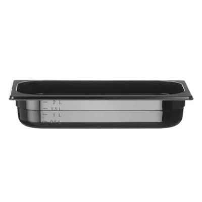 Afbeelding van HENDI Gastronorm container zwart, temperatuurbestendig van 40 tot 110C, met maatverdeling, vaatwasserbestendig, geur en smaakloos, 2.5L, Polycarbonaat, GN 1/3, 325x176x(H)65mm, zwart