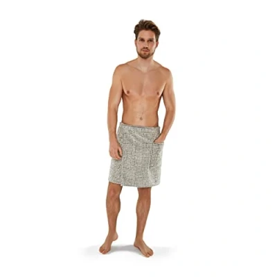 Afbeelding van möve Eden sarong met ruitstructuur velours in maat 40/48 gemaakt van 80% katoen/20% linnen, naturel/zwart