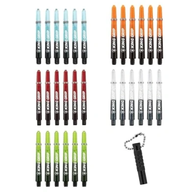 Afbeelding van KOTO Dart Shafts Collection Short + Remover, Nylon 6 Oranje/Zwart, Groen/Zwart, Blauw/Zwart, Zwart/Transparant, Rood/Zwart, Geschikt voor L Style Champagne EZ L1 V1 Flights, incl. 30 &amp; praktische Shaft Remover
