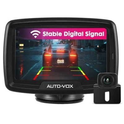 Afbeelding van AUTO VOX CS2 Achteruitrijcamera Draadloos, Draadloze Digitale Back Upcameraset, Stabiele Signaaloverdracht, 1/3 Cmos Kleursensor, Gespiegeld Camerabeeld, 4,3&quot; Monitor, Super Nachtzicht
