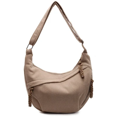 Afbeelding van Corduroy Schoudertas Dames Khaki Crossbody Tas Met Verstelbare Schouderband Halve Maan Handtas Voor Dagelijks Gebruik, Reizen en Werk