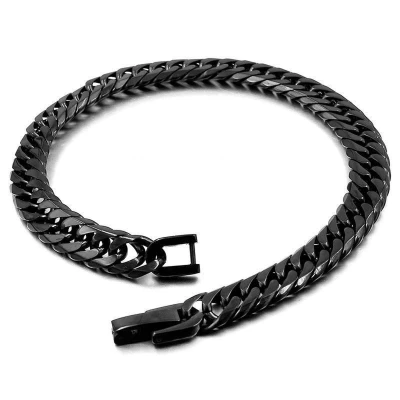 Afbeelding van Cuban Link Heren Armband Zwart 7mm Staal Schakelarmband Armbanden Cadeau voor Man Mannen Cadeautjes