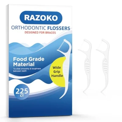 Afbeelding van Razoko Orthodontische zwemvliezen voor Braces, Ortho Twin Line Dental Floss Picks, ontworpen 225 Count