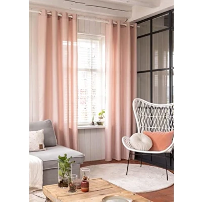 Afbeelding van Elbersdrucke gordijn met ogen Lino 14 roze ondoorzichtig 255x140cm 201449 voor de woonkamer slaapkamer keuken hal kinderkamer