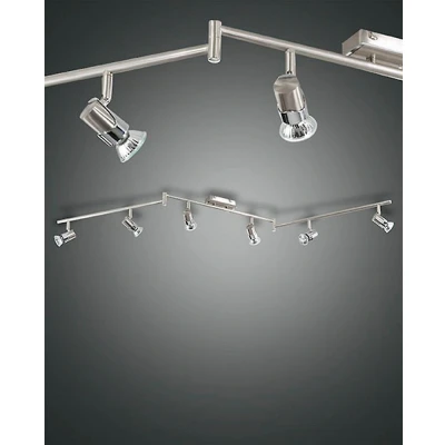 Afbeelding van Fabas Luce, Wandlamp + plafondlamp, nikkel chroom hoogspanning metalen spot 6flg met zwenkarm (GU10)
