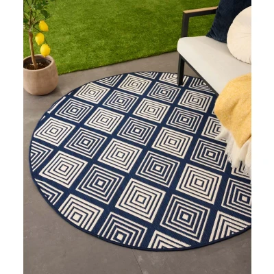 Afbeelding van Rond Buitenkleed Ruit Flip Gem Donkerblauw 160 Cm
