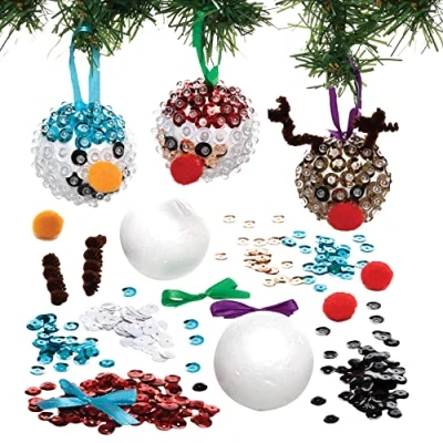 Afbeelding van Baker Ross FC101 Kerstballensets Pak van 4, Maak je eigen kerstversieringen, Feestelijke boomversieringen voor kinderen om te versieren en weer geven, Hangende decoraties kerstbomen,assorted