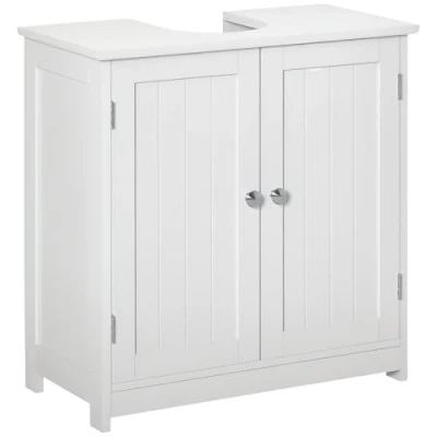 Afbeelding van kleankin Badkamermeubel onder wastafel onderkast kast met 2 deuren plank afmetingen: 60 x 30 cm MDF wit