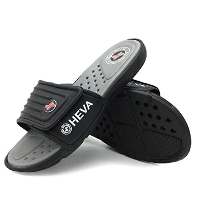 Afbeelding van HEVA Heren Slide Sandalen Mode Open Teen Strand Zwembad Slippers, Zwart Grijs, 43.5 EU