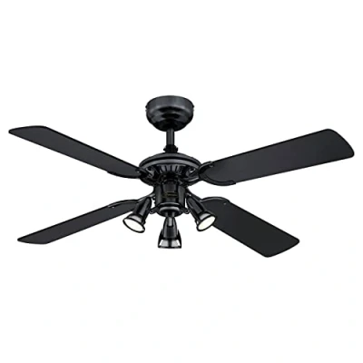 Afbeelding van 73061 Princess Euro, traditionele plafondventilator van 105 cm met verlichting, Westinghouse Lighting, uitvoering in geborsteld gepolijst metaal drie spots