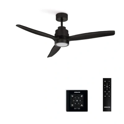 Afbeelding van CREATE Plafondventilator 40W silent Ø132 cm Met Verlichting drie temperaturen Wandregelaar Afstandsbediening 6 Snelheden Timer Zomer/Winter functie Zwart WIND STYLANCE