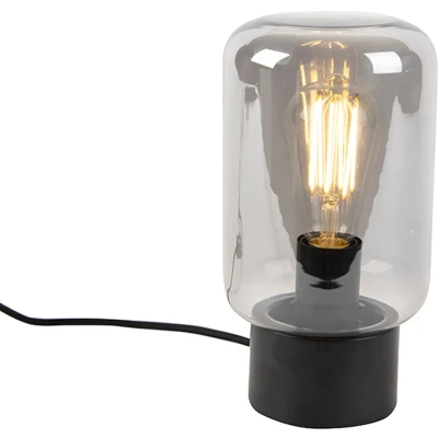 Afbeelding van QAZQA Design tafellamp zwart met smoke glas Bliss Cute