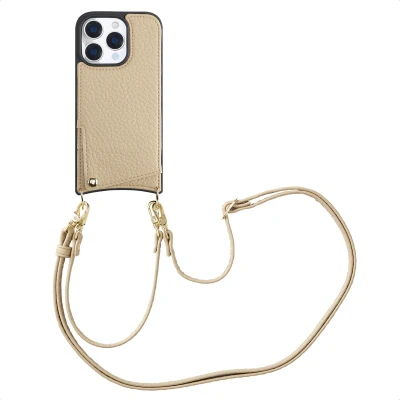 Afbeelding van Selencia Hoesje Geschikt voor iPhone 16 Pro met Pasjeshouder Nova Backcover koord en pashouder Beige