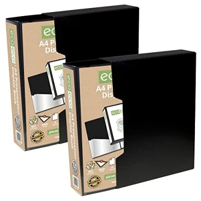 Afbeelding van eco A4 formaat 50% gerecycled 100 vakken zwart presentatie display boek, opbergkoffer portfolio kunstmap met plastic hoezen zwarte displaydoos (Pack van 2), eco067x2