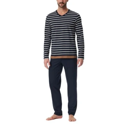Afbeelding van Schiesser Herenpyjama lang casual nachtjapon pyjamaset, Nachtblauw_181928, 56