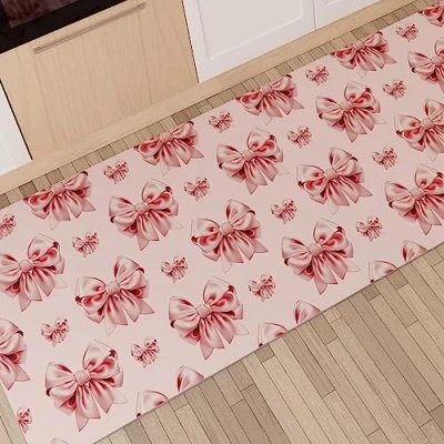 Afbeelding van PETTI Artigiani Italiani Keukentapijt, antislip, wasbaar, keukenloper, 52 x 80 cm, roze strikdesign, 100% Made in Italy