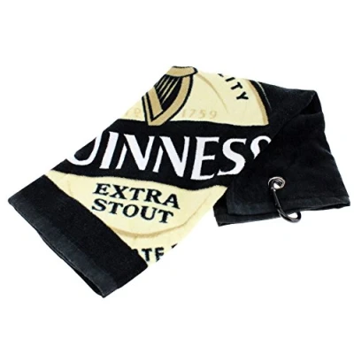 Afbeelding van Guinness Label Katoen Zwart Golfhanddoek met Karabiner Clip
