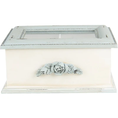 Afbeelding van Clayre &amp; Eef Theedoos 1 vak 20x17x9 cm Blauw Beige MDF Glas Rechthoek Theekist