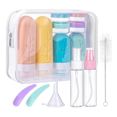 Afbeelding van Mezzar 16 stuks reisflessen om te vullen, set van 100 ml, voor shampoo, lotion, haarspoeling, douchegel, met etiketten, lekvrije