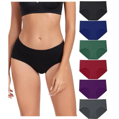 Afbeelding van wirarpa Ondergoed Dames Katoenen Slipjes Comfortabele Broek voor Vrouwen Volledige Dekking Slips 6 Pack, Zwart/Blauw/Groen/Rood/Paars/Grijs, S