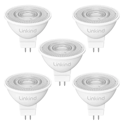 Afbeelding van Linkind Ledlampen GU5.3, 12 V, 3,4 W, komt overeen met 35 halogeenlamp, warm wit 2700 K, 360 lm, 36 graden hoek, MR16 V AC/DC, niet dimbaar, 5 stuks