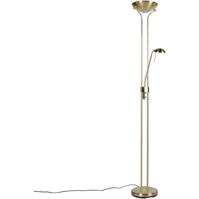 Afbeelding van QAZQA Vloerlamp goud met leeslamp incl. LED en dimmer Diva 2