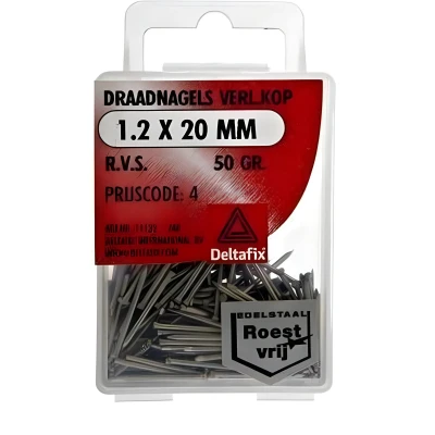 Afbeelding van Deltafix Draadnagels Verlopen Kop 1.2x20 mm RVS 50 Gr.