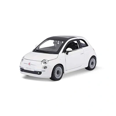 Afbeelding van Bburago Fiat 500 (2007): modelauto schaal 1:24, deuren en motorkap om te openen, bestuurbaar, 19 cm, wit (18 22106)