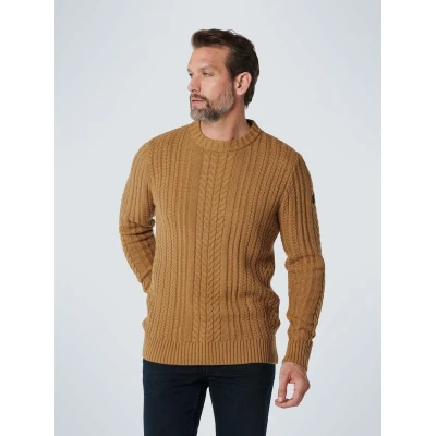 Afbeelding van No Excess Pullover Mix Wol Gebreid Bruin maat XXL Heren Trui met Modern fit Pasvorm Suitable Herenkleding